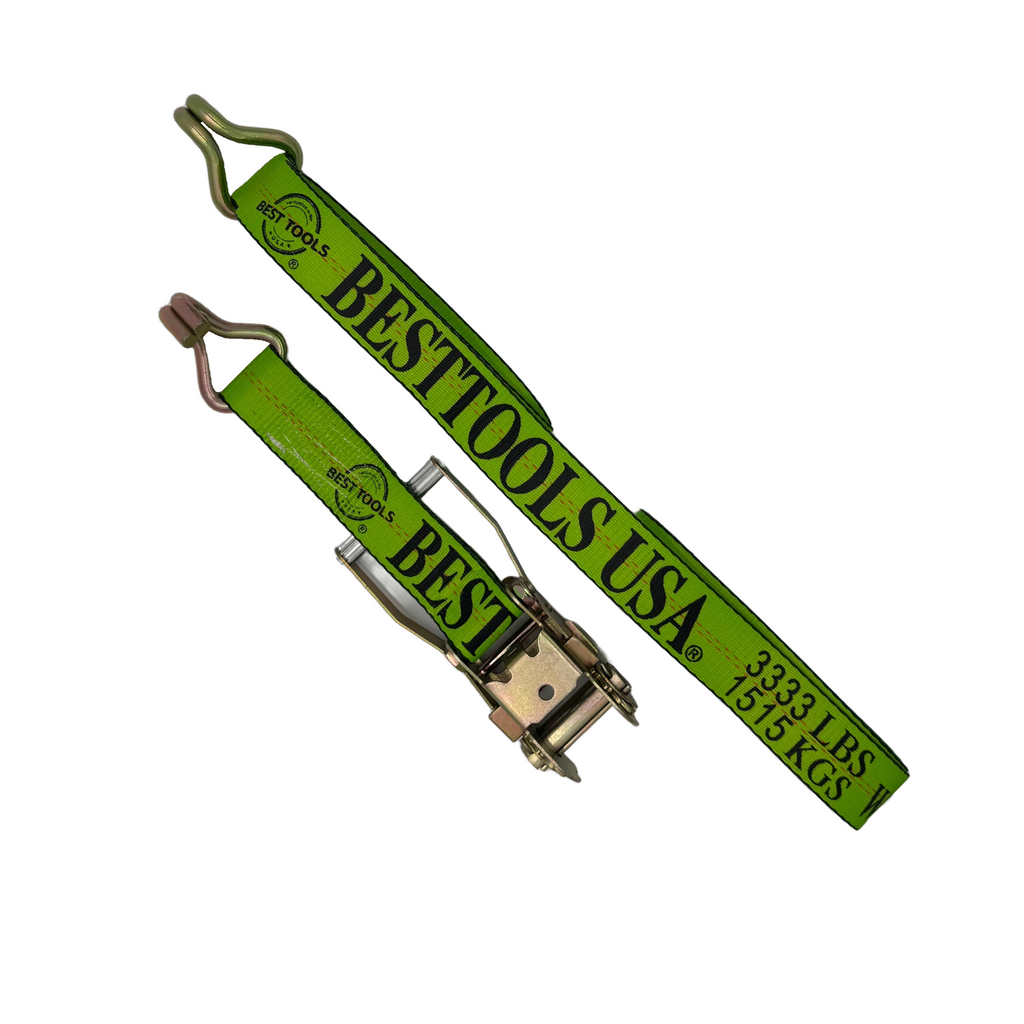 2" Heavy-Duty Ratchet Strap with Wire Hooks – 10,000 lbs Break Strength, 3,333 lbs WLL, Long Wide Handle