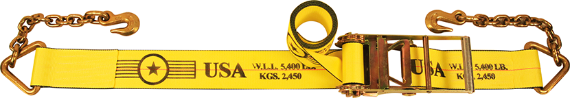 4" Long Handle Ratchet Strap Assembly with Chain Extensions