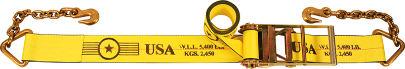 4" Long Handle Ratchet Strap Assembly with Chain Extensions