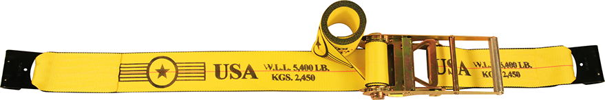 4" Long Handle Ratchet Strap Assembly with Flat Hooks