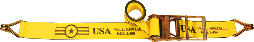 4" Long Handle Ratchet Strap Assembly with Wire Hooks