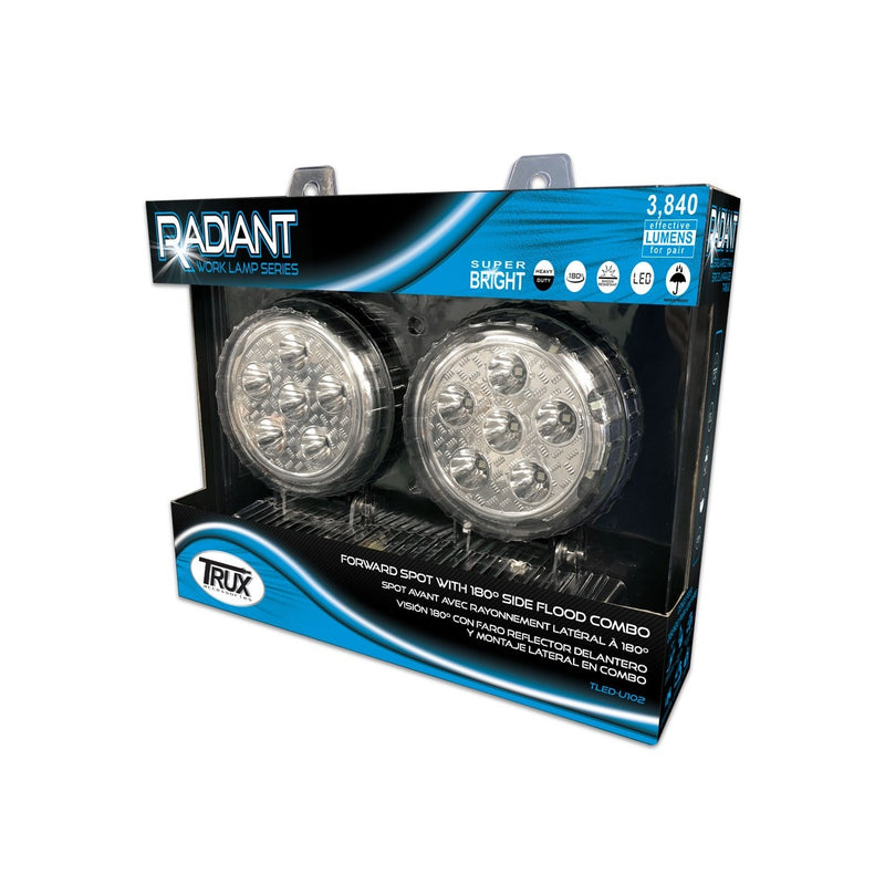 2 X 4.5" ROUND 'RADIANT SERIES' COMBINATION SPOT & FLOOD LED WORK LAMPS WITH 180° SIDE LIGHT OUTPUT